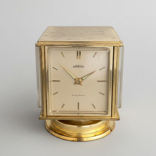 Angelus Switzerland Barometer Desk Clock Horloge Tischuhr with Four Sided Rotating square case