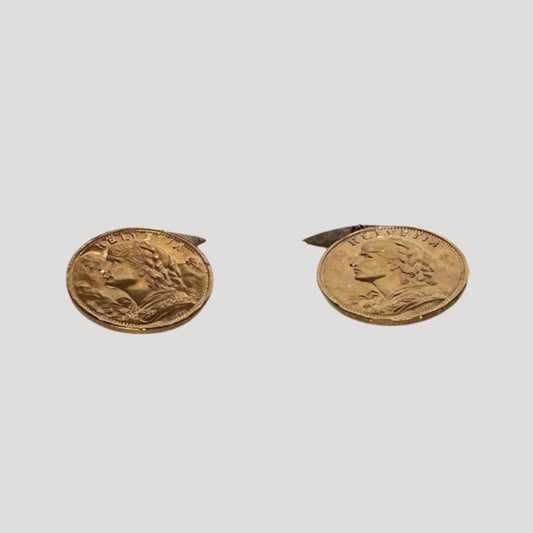 Anncient Coin Cufflinks in 24K Gold Rare, Helvetia 1989 engraving Rare