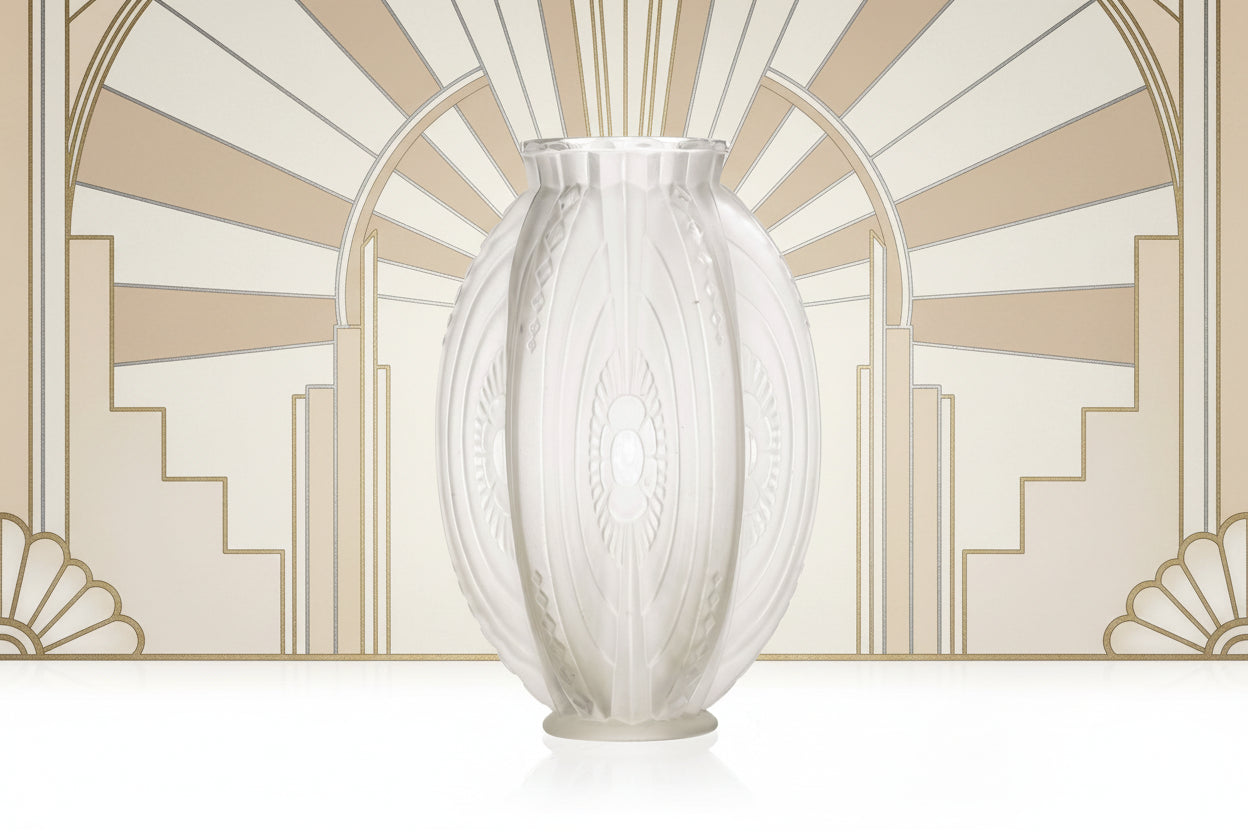 Antique Art Deco pressed-molded Glass Vase, signed Sabino France 1930'