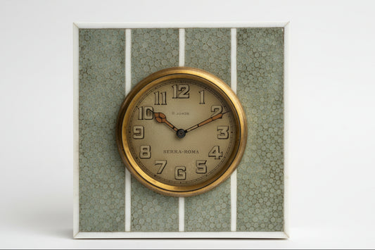 Beautiful Art Déco Shark skin & Marine Ivory 1920s Table Clock /Horloge de table/Tischuhr Rare