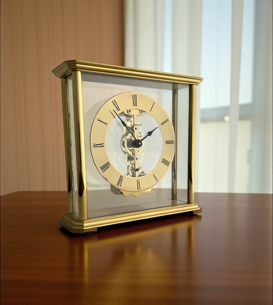 Bucherer Skeleton Brass Table Clock /Horloge de table/Tischuhr Rare ca 1980 rolex