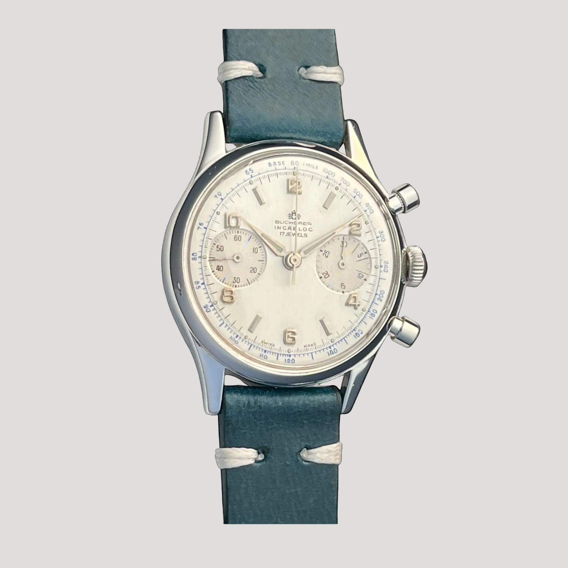 Bucherer Vintage Incabloc Mechanical Chronograph steel watch 36mm