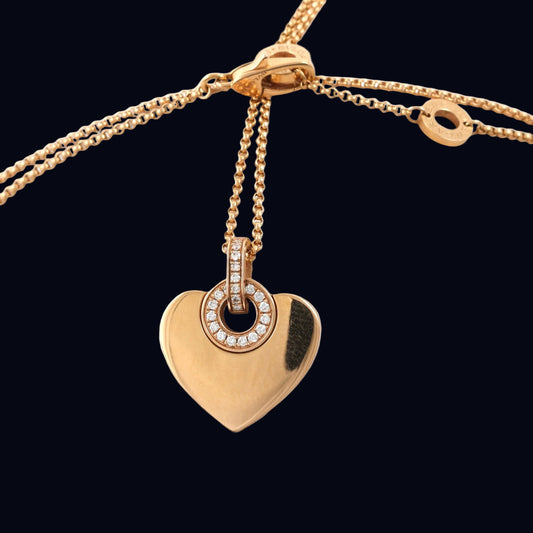 Bulgari 18k Rose Gold Necklace and Heart pendant set with diamonds