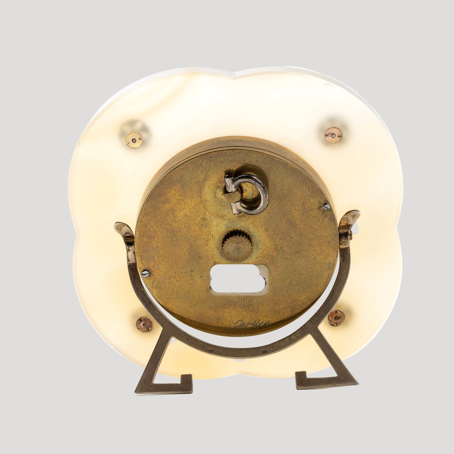 Cartier Art Déco agate and silver table clock / horloge/ tischuhr set with diamonds, 1920'