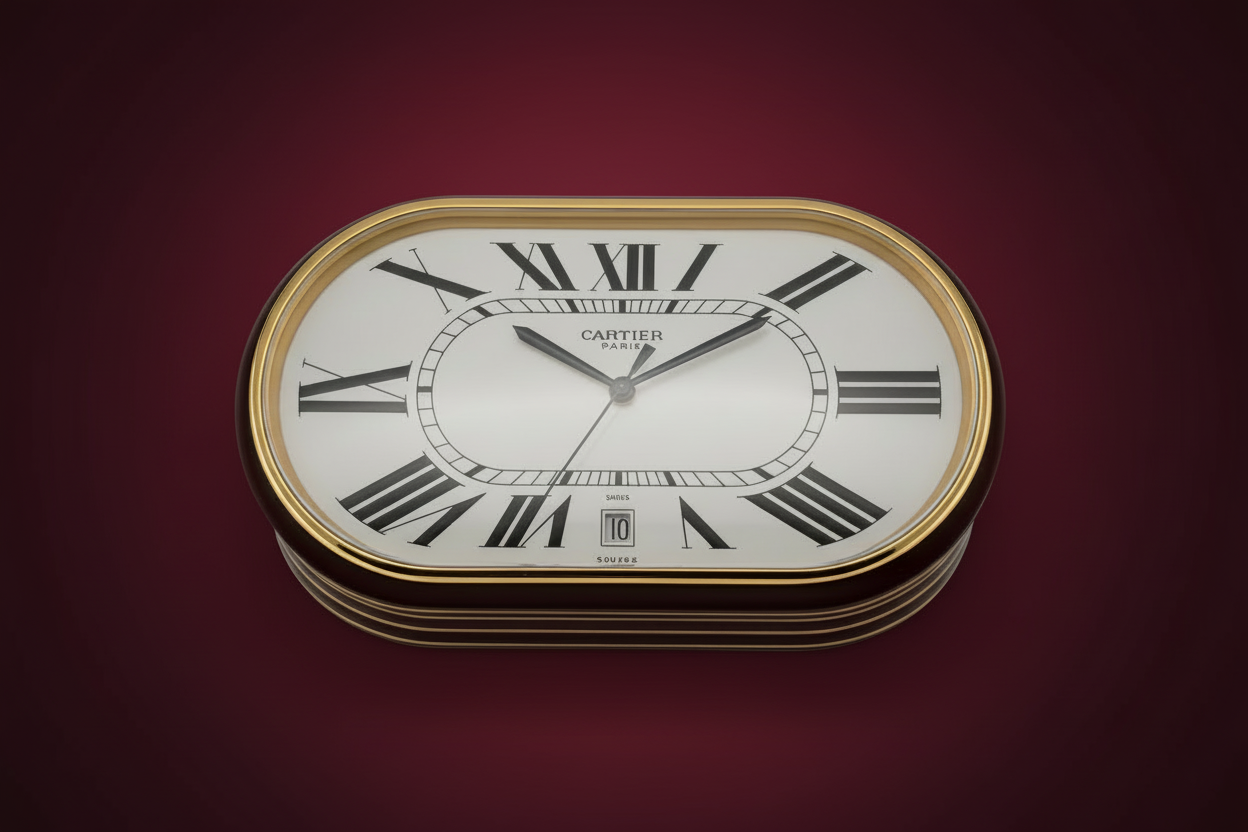 Cartier Burgundy Desk Clock/ Pendulette Date Rare