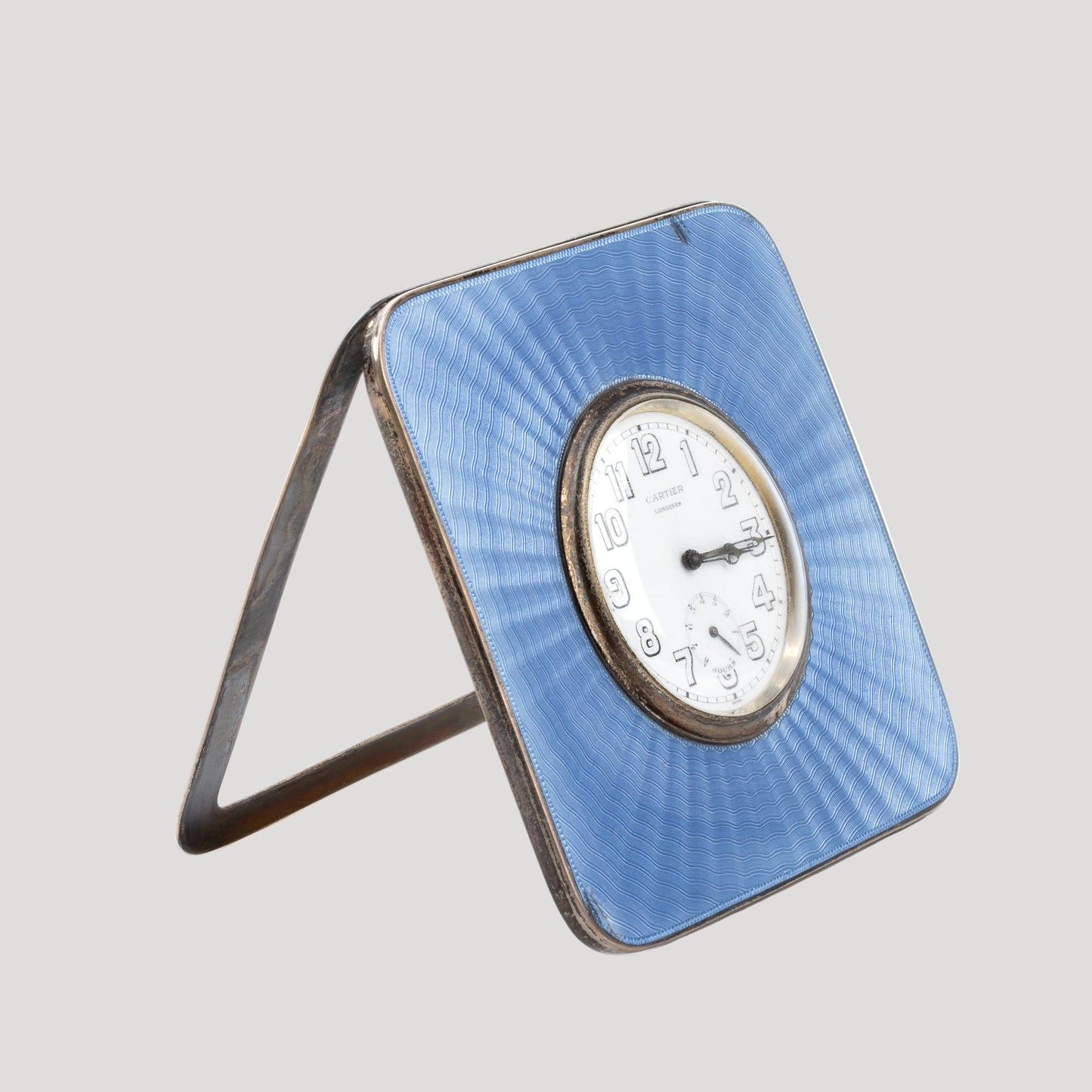 Cartier Longines Double Signed Art Deco Sterling Silver Enameled Table Clock Pendulette / Tischuhr ca 1920' One of One