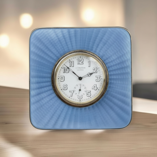 Cartier Longines Double Signed Art Deco Sterling Silver Enameled Table Clock Pendulette / Tischuhr ca 1920' One of One