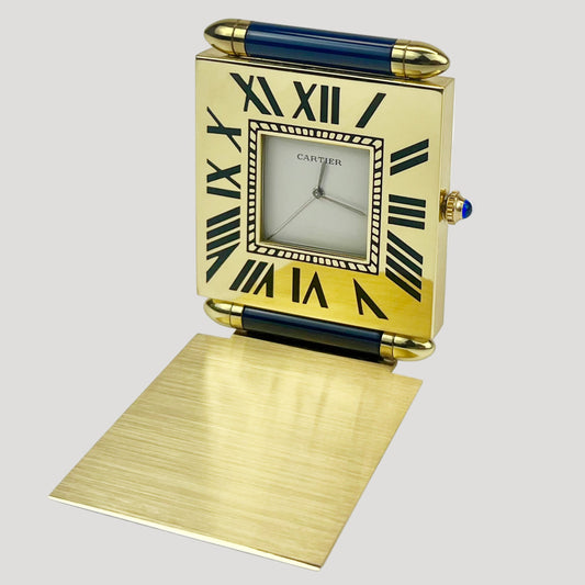 Cartier Rare Cadrant Desk Clock 1990' in its Cartier pouch