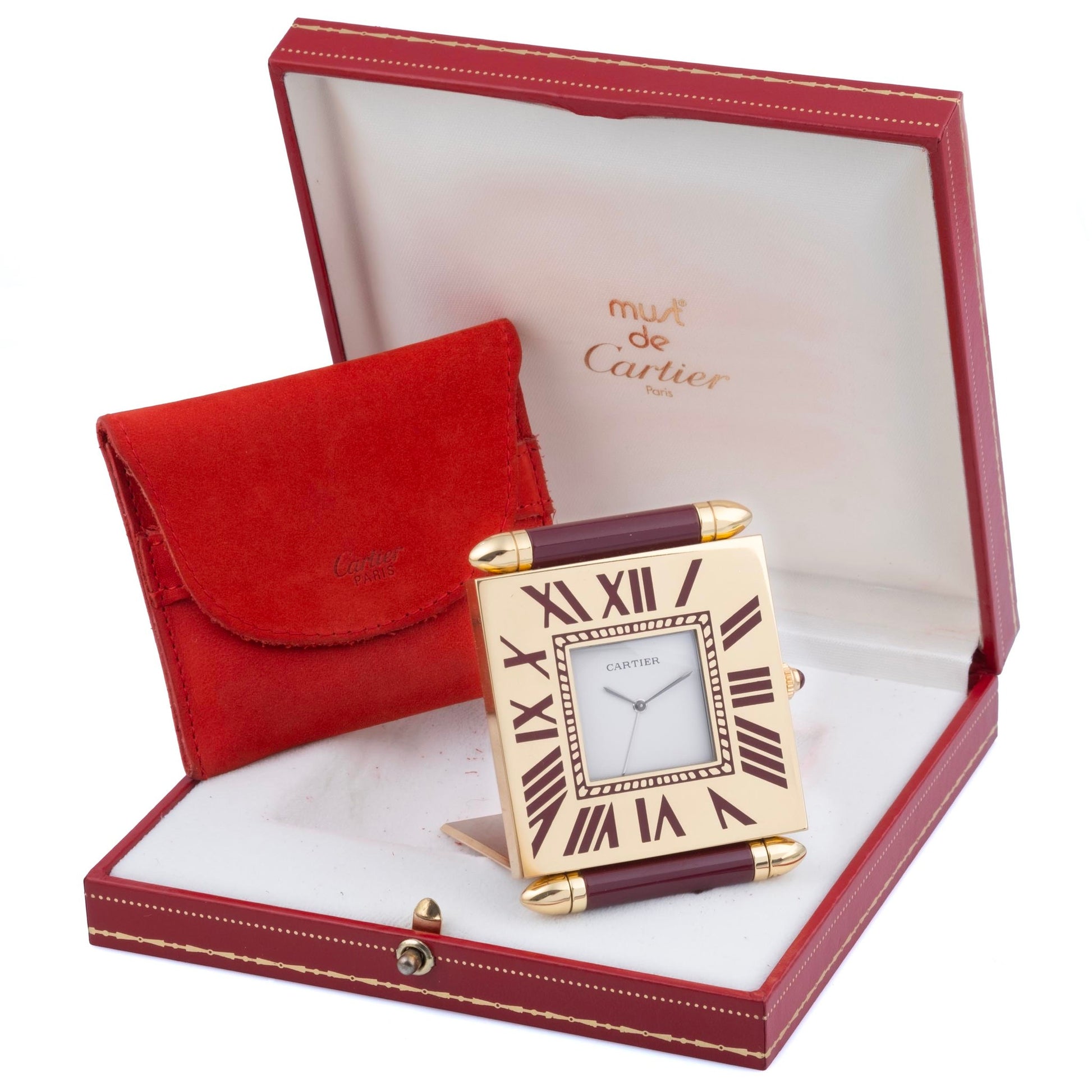 Cartier Rare Cadrant Desk Clock 1990' in its original Cartier box