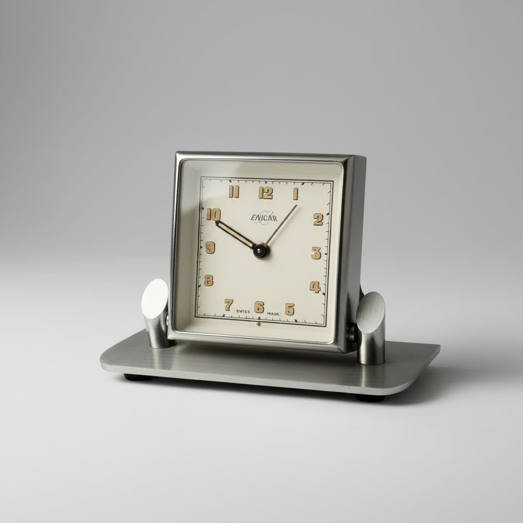 Enicar Vintage Table Clock / Horloge de Table Reveil Art Deco Patina Dial Rare