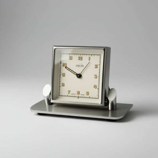 Enicar Vintage Table Clock / Horloge de Table Reveil Art Deco Patina Dial Rare