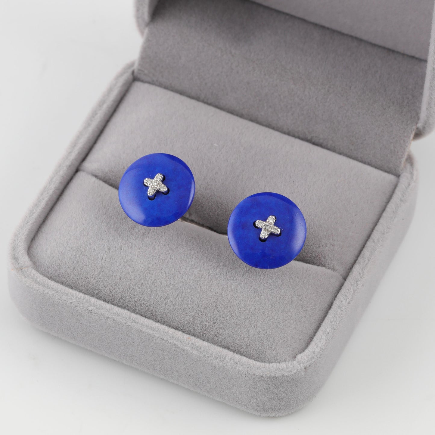 Fine Handmade Lapis Lazuli White Gold Cufflinks / Boutons manchettes /Manschettenknöpfe