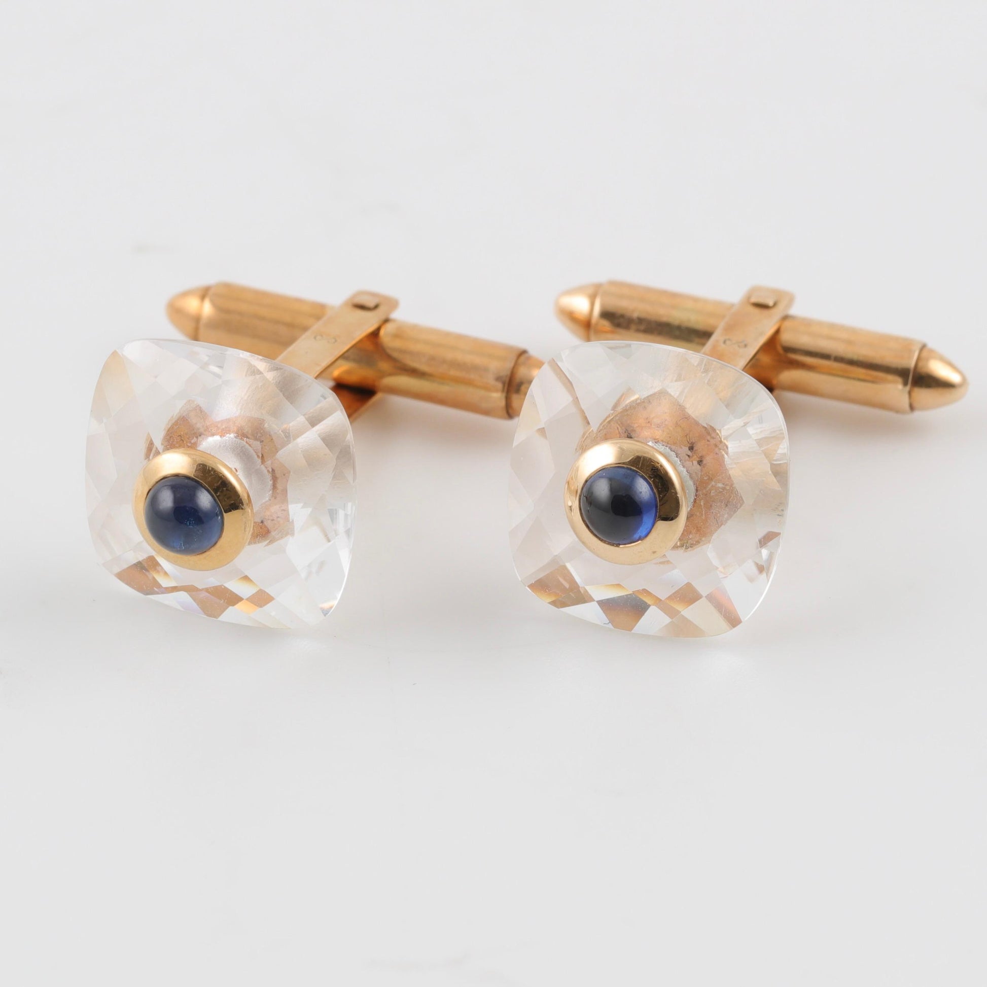 Fine Handmade Sapphire & Gold Cufflinks / Boutons manchettes /Manschettenknöpfe