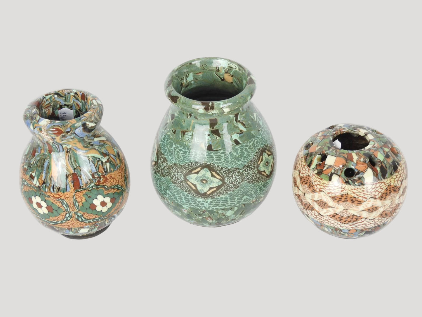 Gerbino Vallauris Collection of 3 mozaic ceramic vases