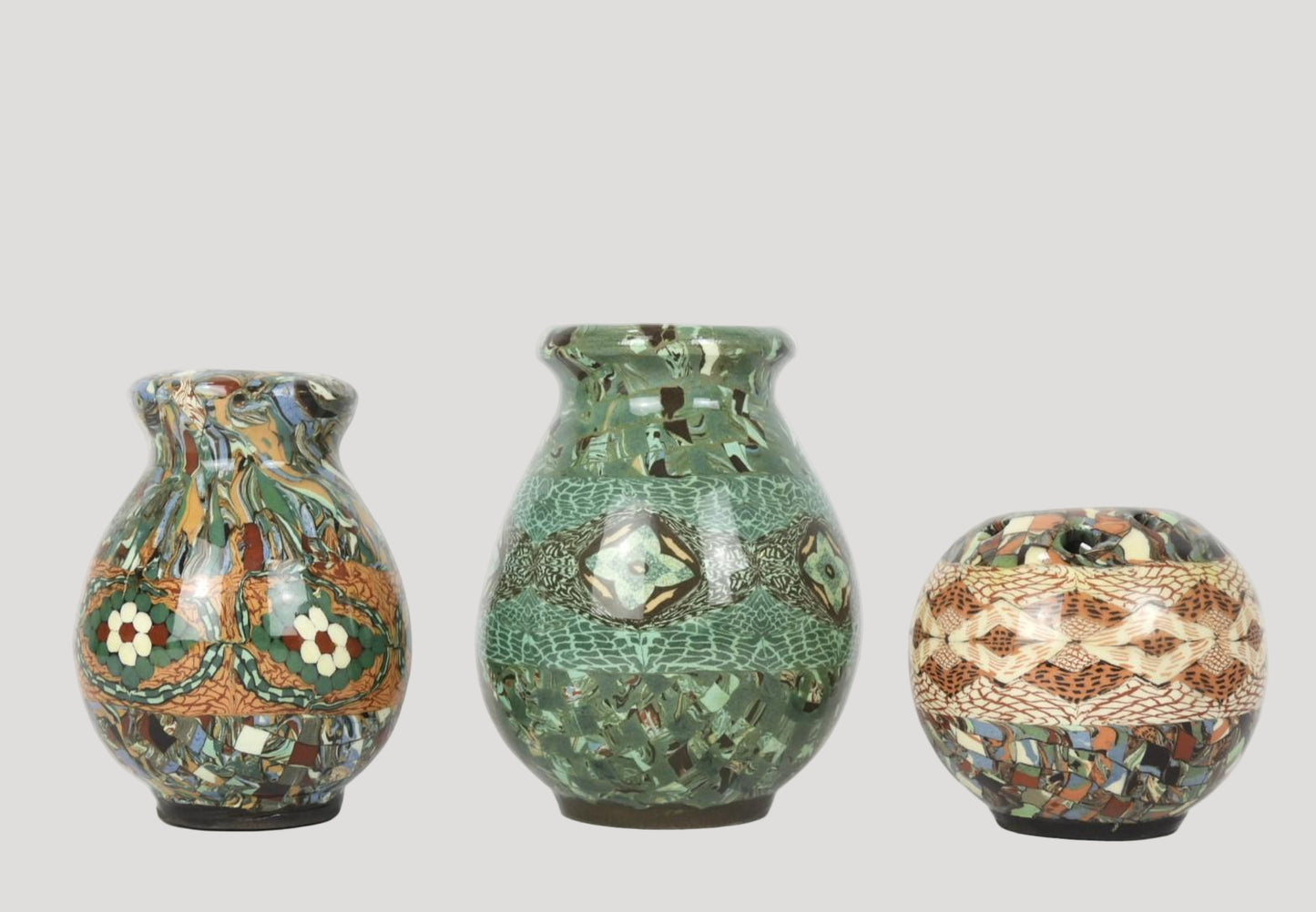 Gerbino Vallauris Collection of 3 mozaic ceramic vases