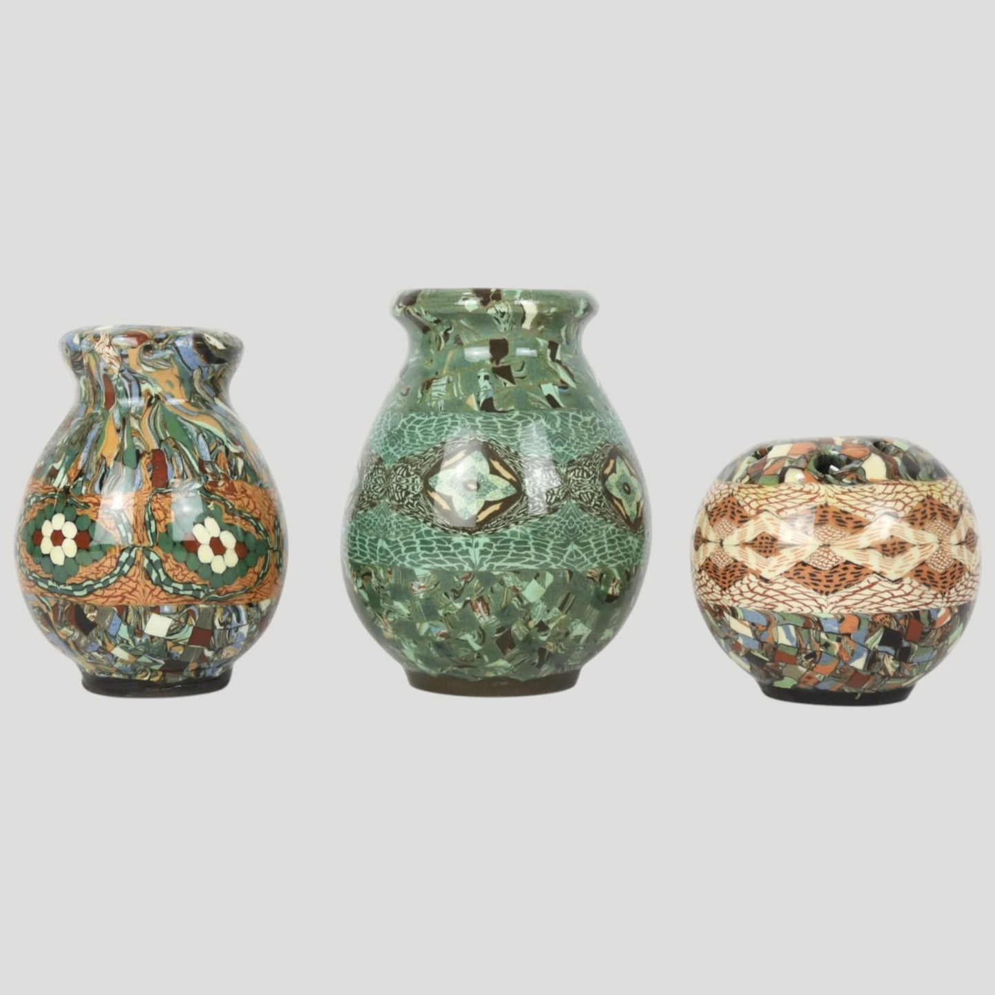 Gerbino Vallauris Collection of 3 mozaic ceramic vases