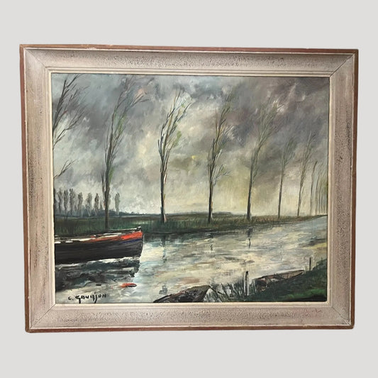 Gourjon Signed Painting / Tableau / Gemälde mid-20th c, ' Canal du Nord'