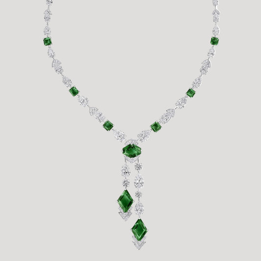 Graff White Gold Necklace set with Colombian emeralds and 37 carats diamonds