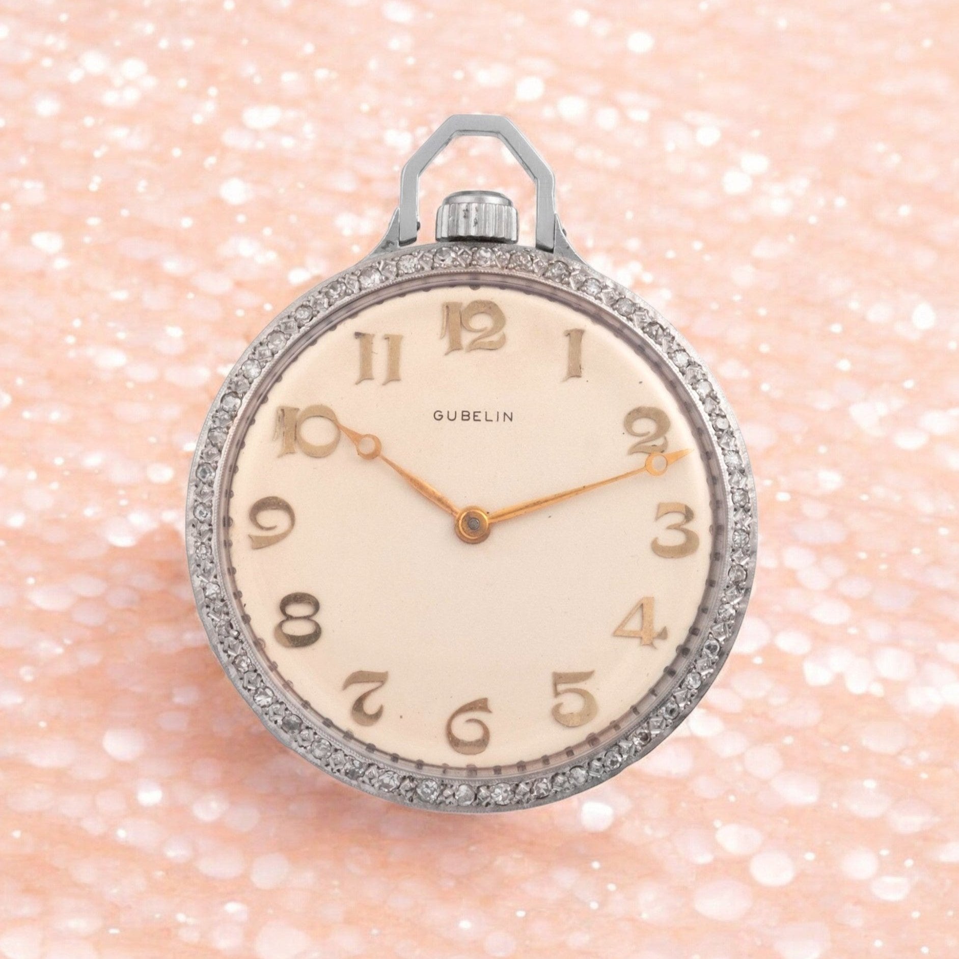 Gubelin Rare Platinum Pocket Watch set with Diamonds ca 1920'