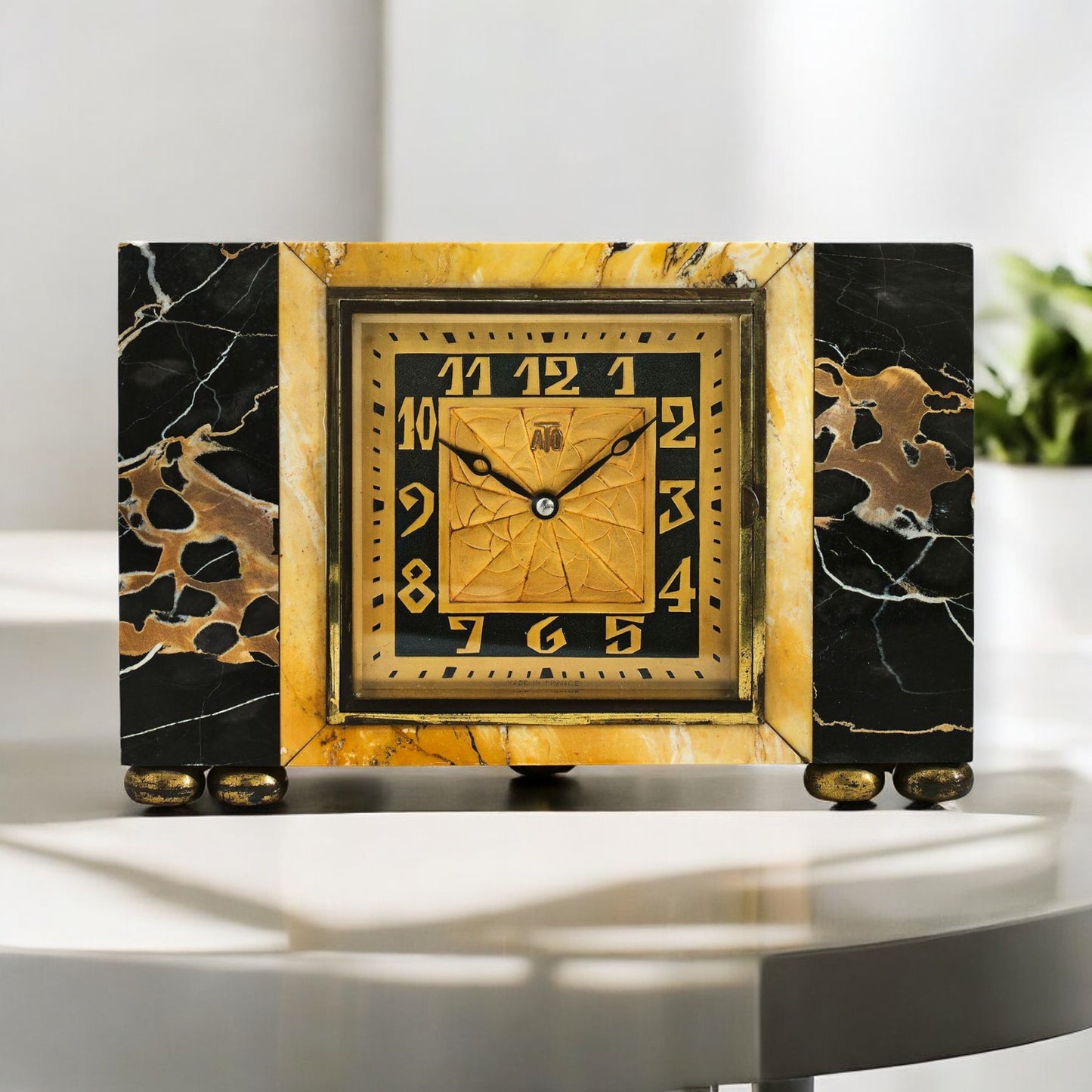 Leon Hatot ATO Large Marble Desk Clock Horloge Art-Deco 1930' Rare Collector'