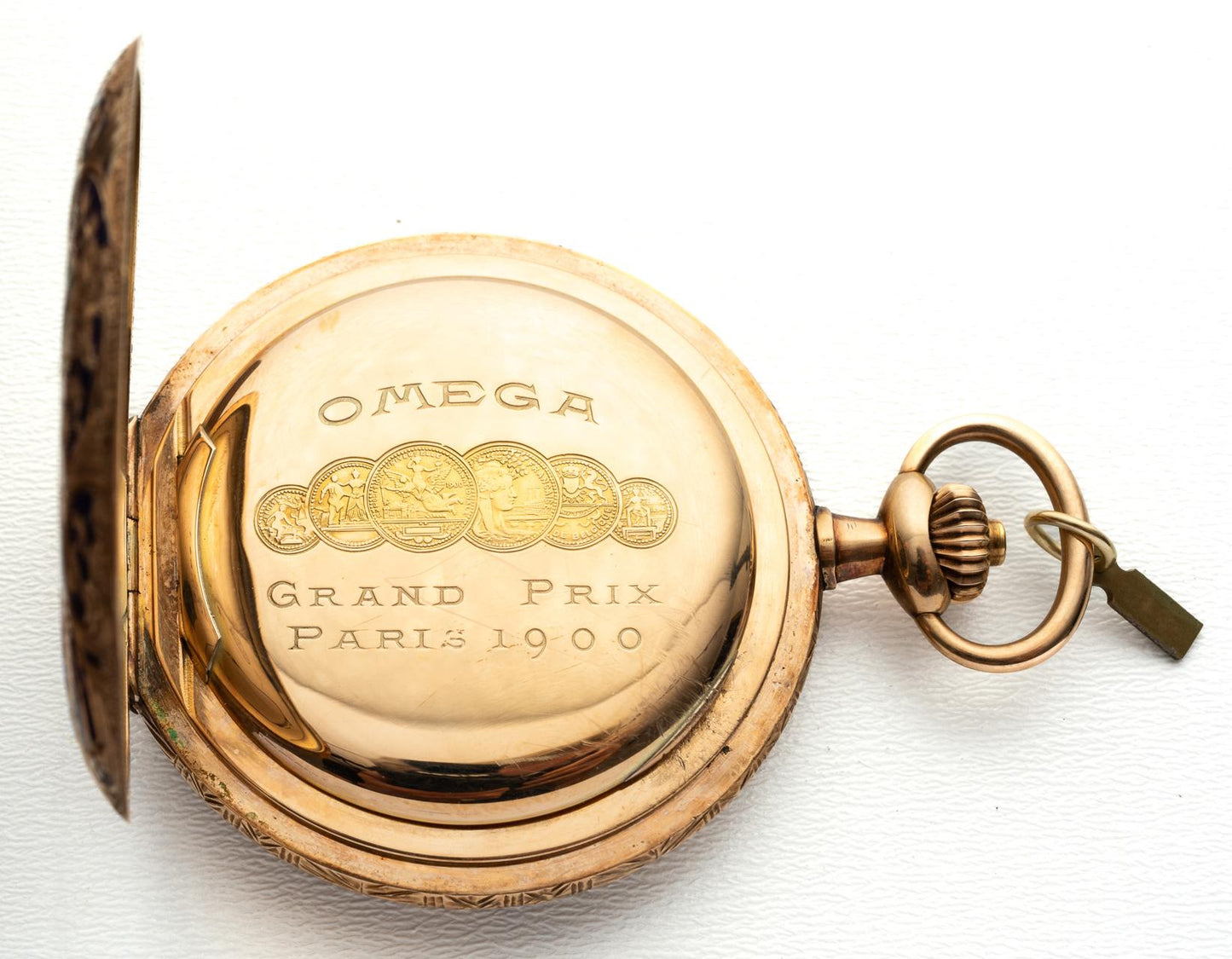 Omega Rare Gold Enameled Handcrafted Art Nouveau Pocket Watch  ca 1915'