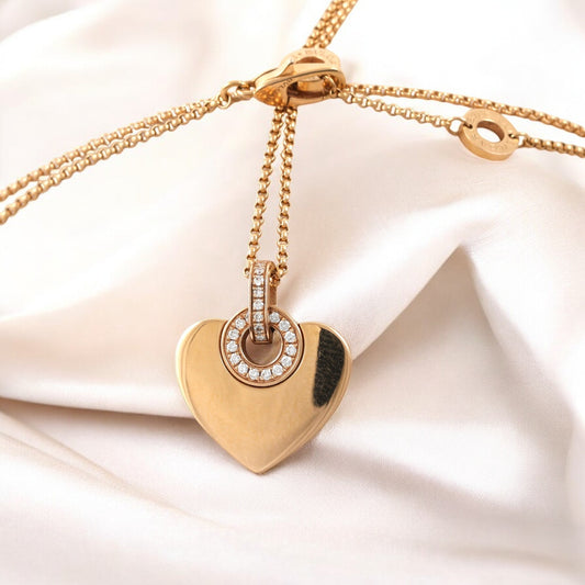 Bulgari 18k Rose Gold Necklace and Heart pendant set with diamonds