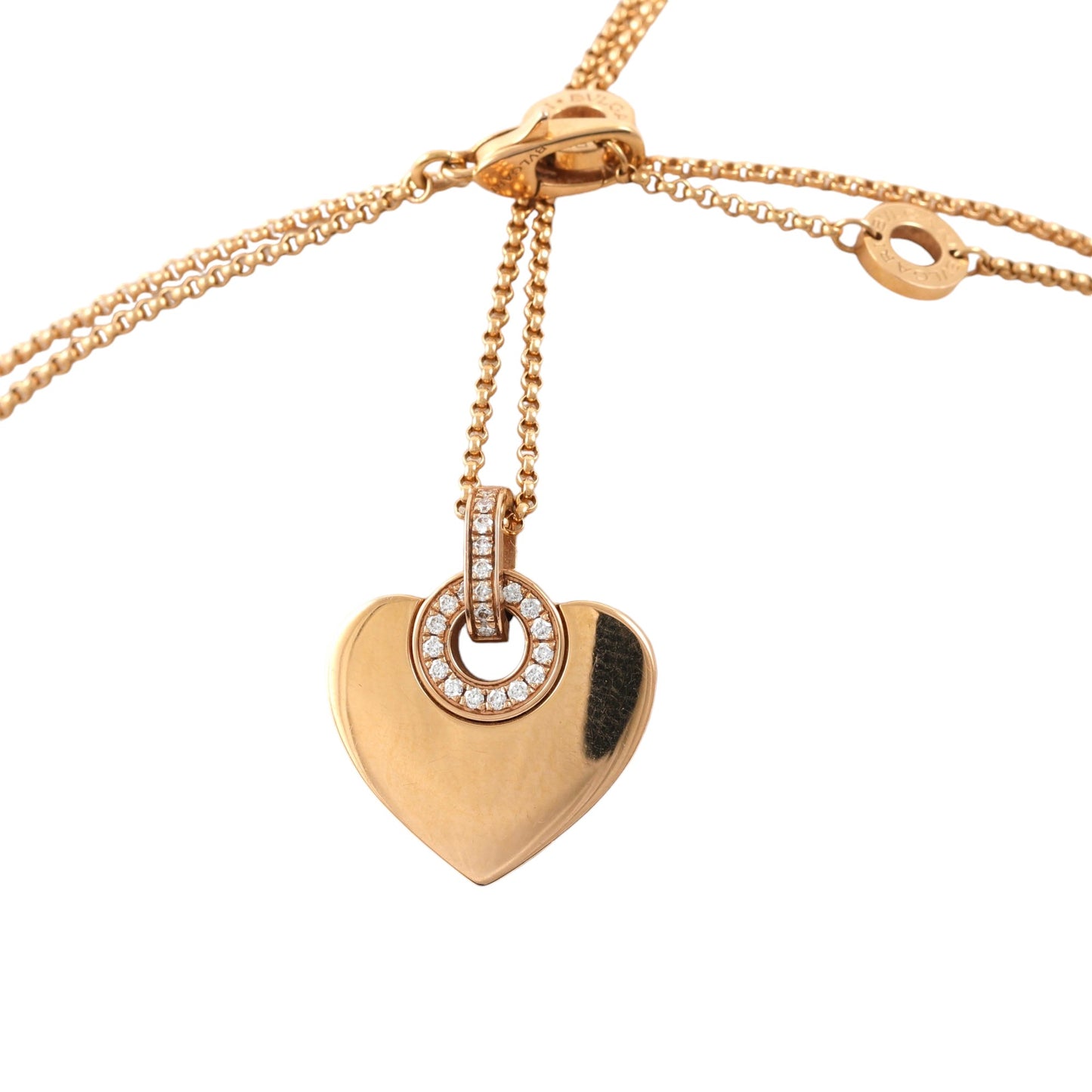 Bulgari 18k Rose Gold Necklace and Heart pendant set with diamonds