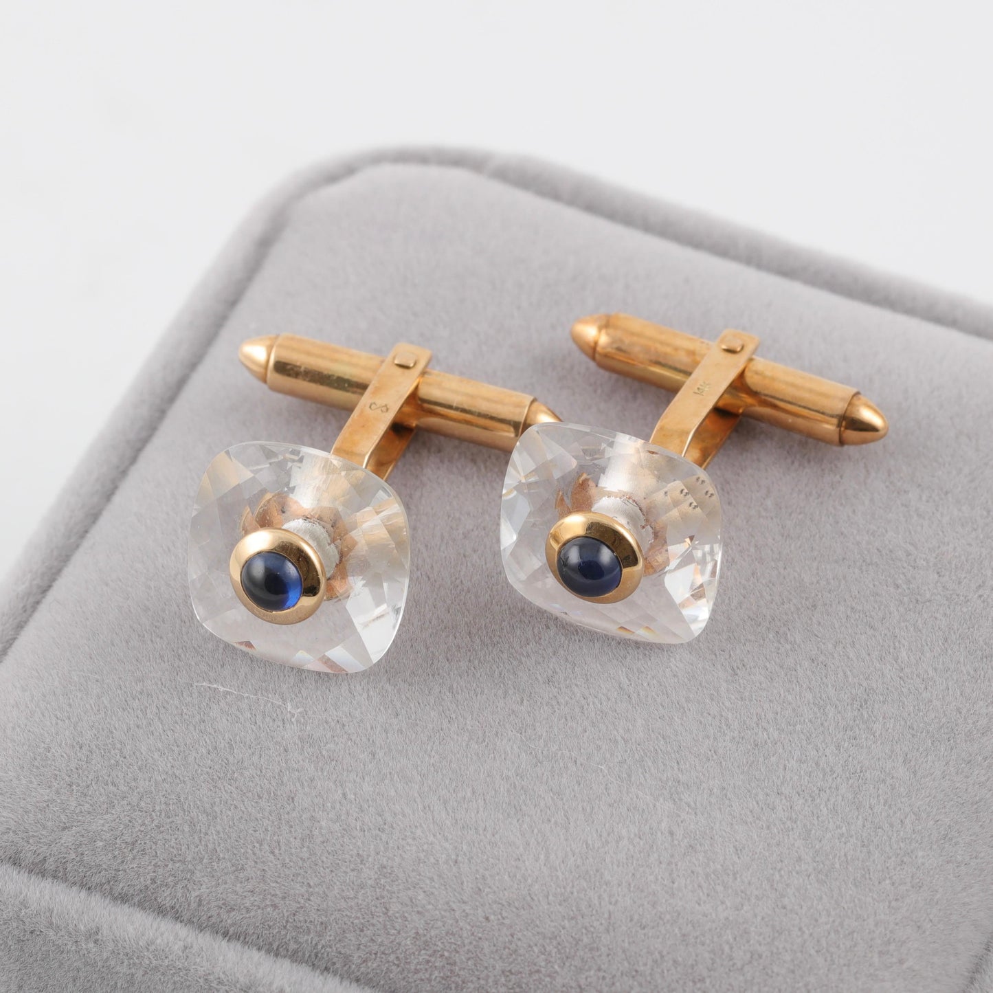 Fine Handmade Sapphire & Gold Cufflinks / Boutons manchettes /Manschettenknöpfe