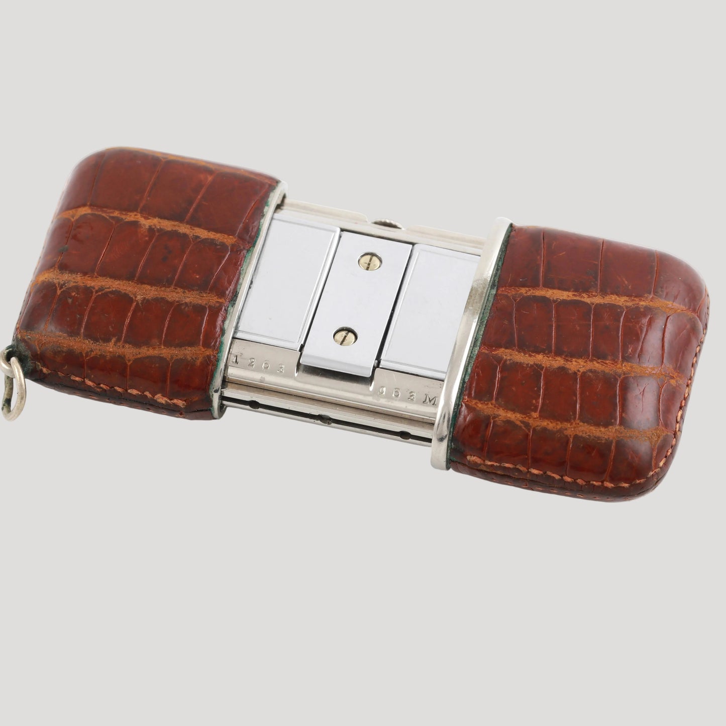 Movado Ermeto  Art Deco Swiss Silver  & Exotique Croco Leather Desk Clock early 20c