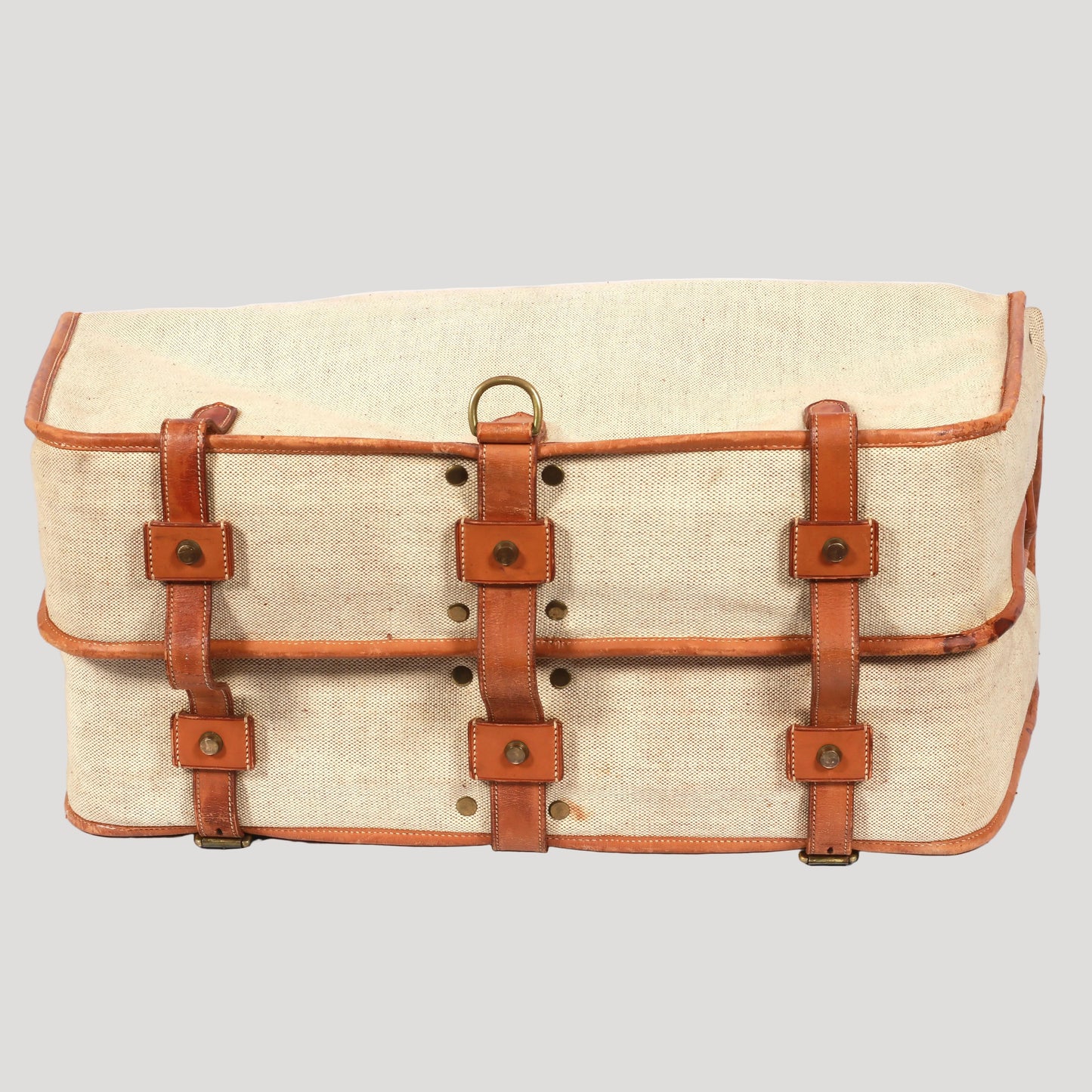 fine and rare Hermès Paris Collector Garment Vintage&nbsp; in “H” canvas and natural Barénia renowned for its rich patina and exceptional quality, finished with the Maison’s signature white saddle stitching