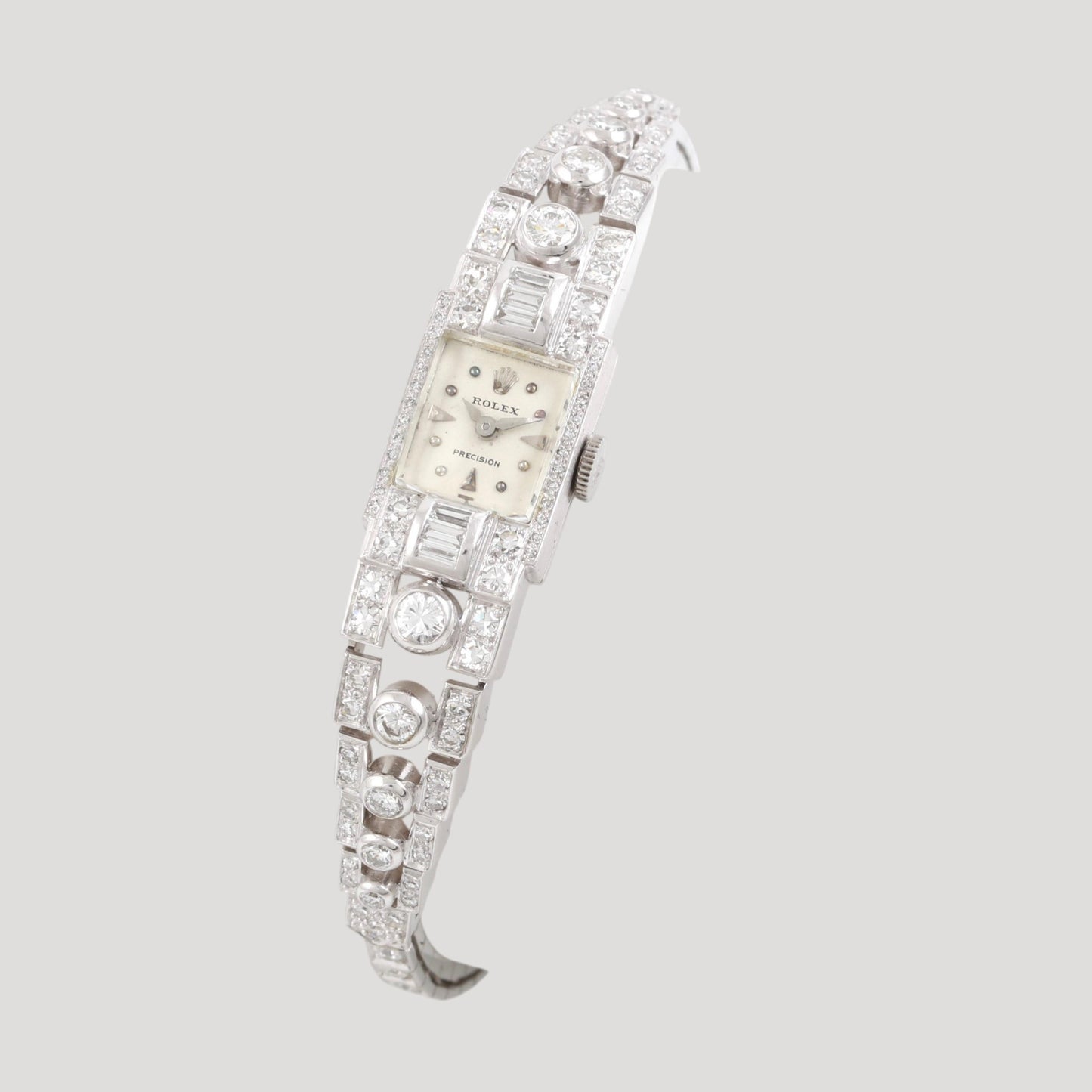 Rolex Precision Platinum & Diamonds lady’s jewellery wristwatch ca 1950' Rare Collector