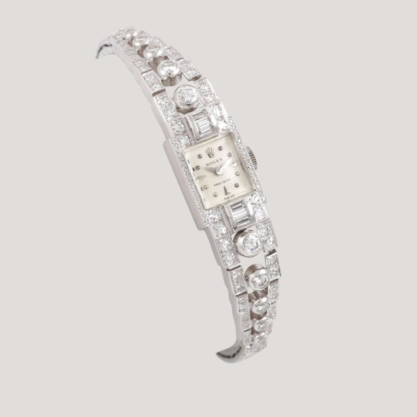 Rolex Precision Platinum & Diamonds lady’s jewellery wristwatch ca 1950' Rare Collector
