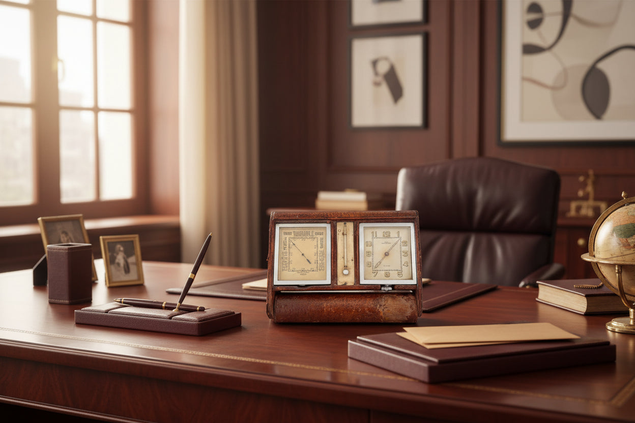 Jaeger-LeCoultre Ados Baromètre Pendulette / Desk Clock Art-Deco 8 jours Double 1930  Rare Collector'