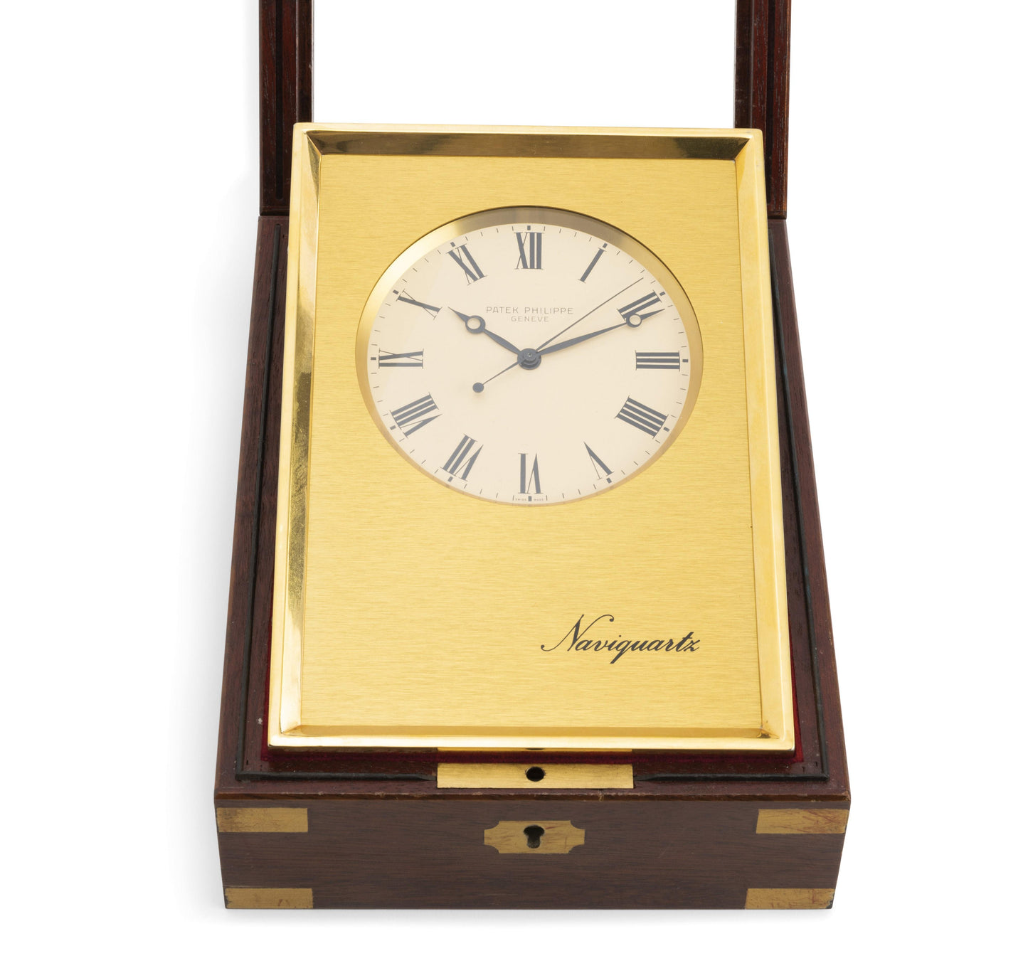 Patek Philippe Naviquartz Table clock in its original Patek mahogany case Ref.1208 Rare