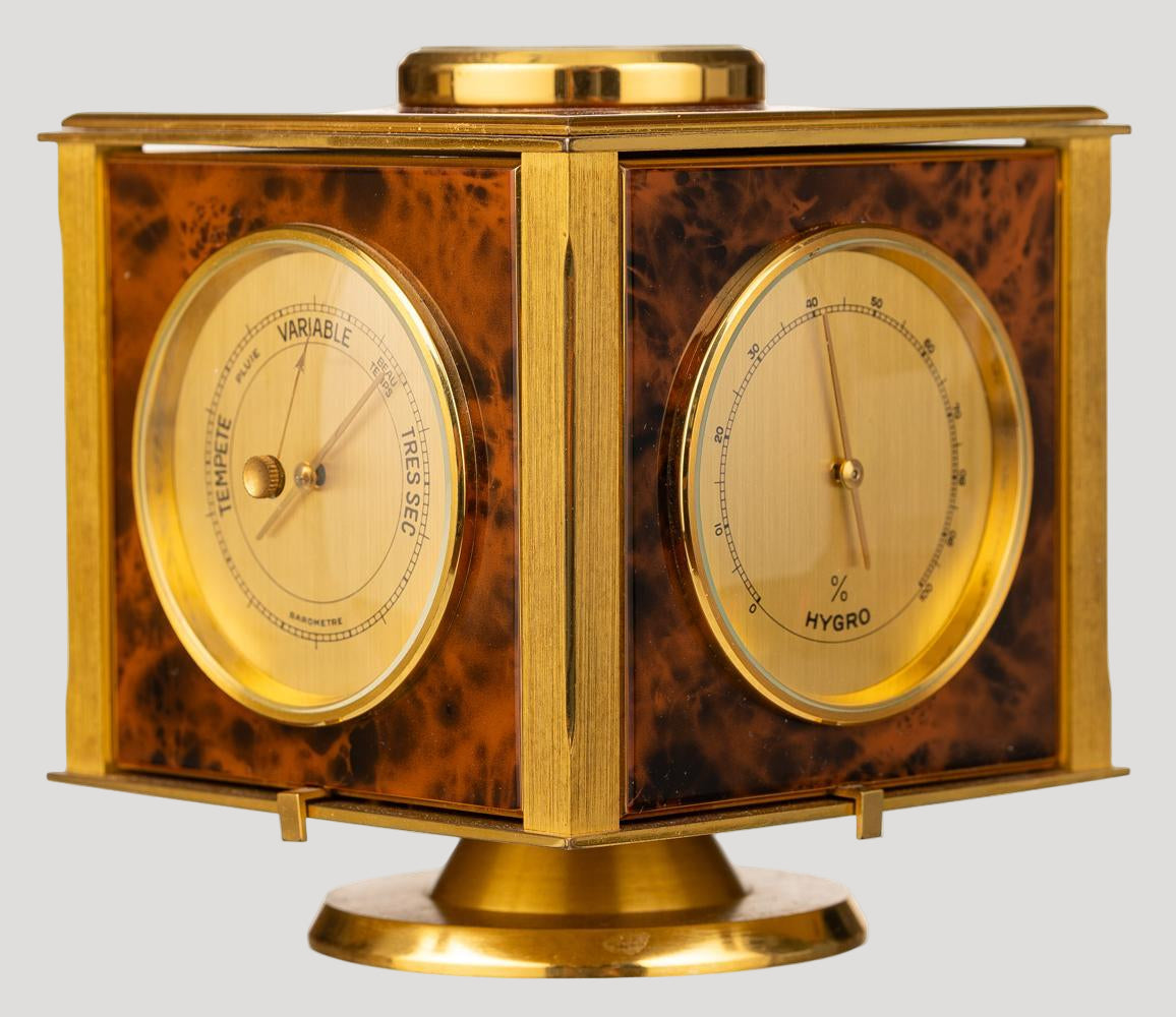 Hermes Barometer Desk Clock Horloge Tischuhr with Rotating square case 1980'
