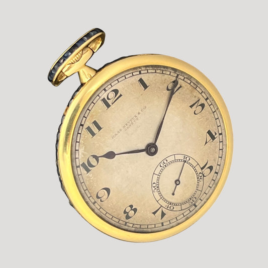Haas Neveux Genève Art Deco 18k Gold Pocket Watch / Taschenuhr / Montre de poche set with sapphires ca 1920