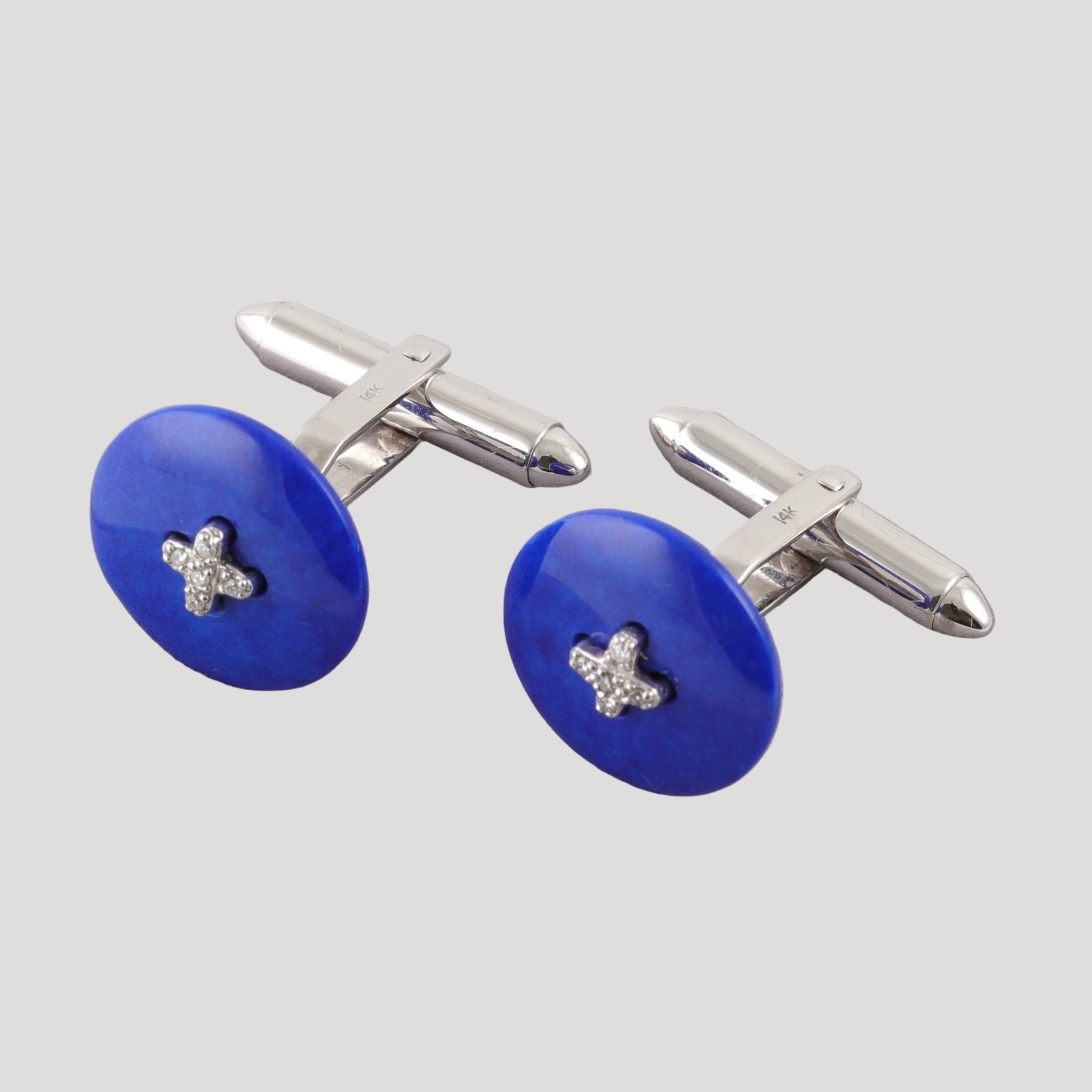 Fine Handmade Lapis Lazuli White Gold Cufflinks / Boutons manchettes /Manschettenknöpfe