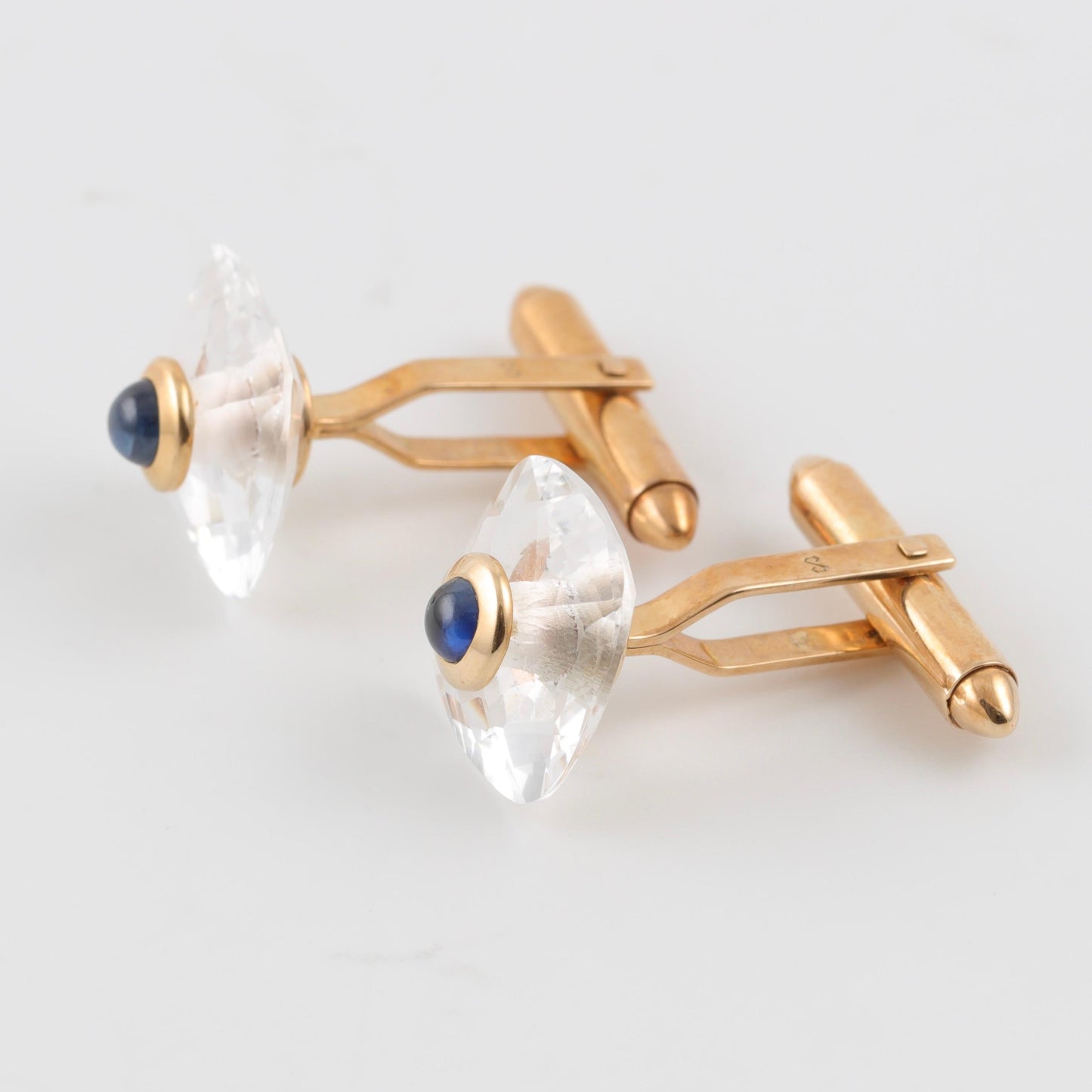 Fine Handmade Sapphire & Gold Cufflinks / Boutons manchettes /Manschettenknöpfe