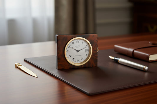 Hermes Paris Marbled Tortoiseshell-effect Travel Clock Horloge/ Reiseuhr in its original case