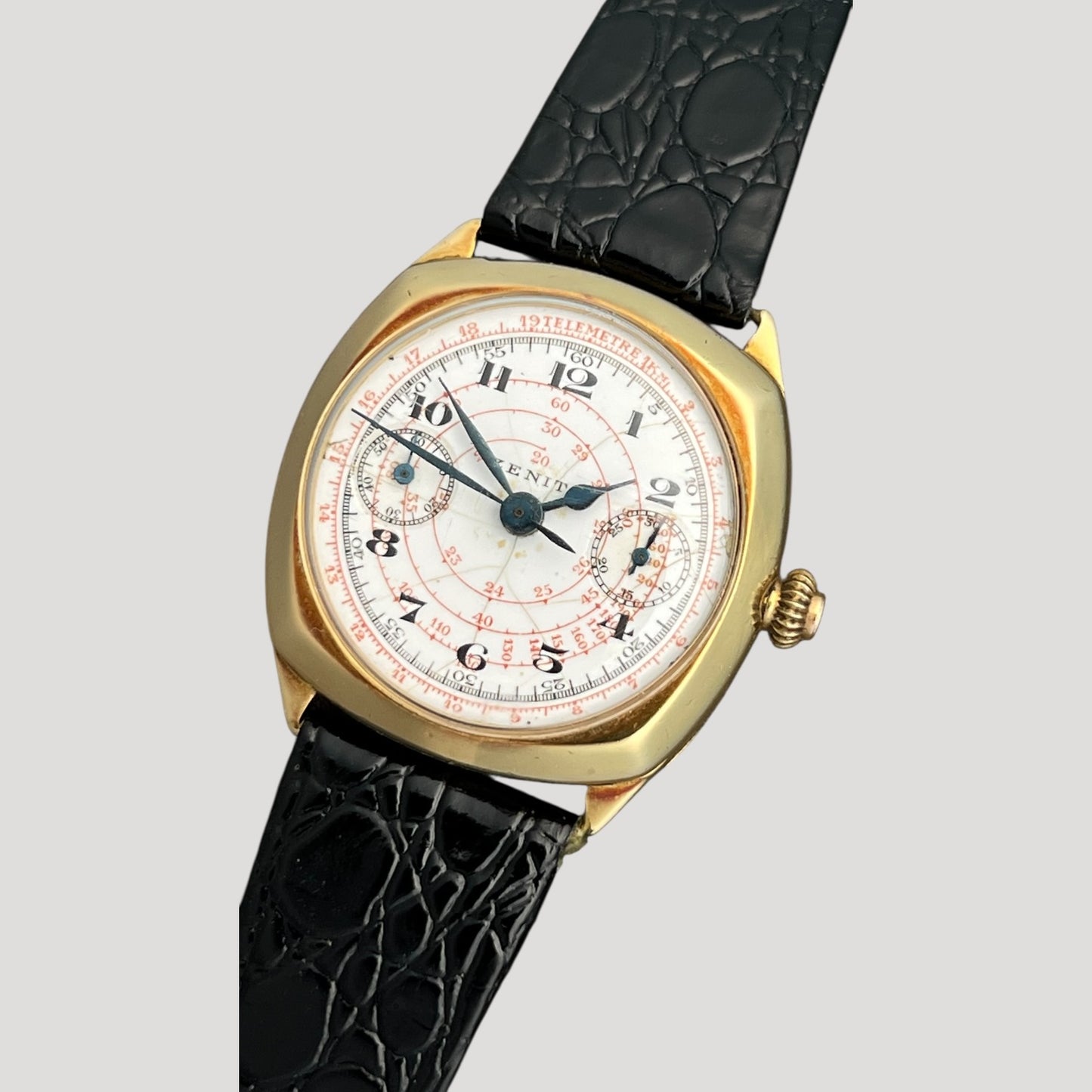 Zenith 18k Gold Art Deco Push-button Chronograph Valjoux 13 Watch