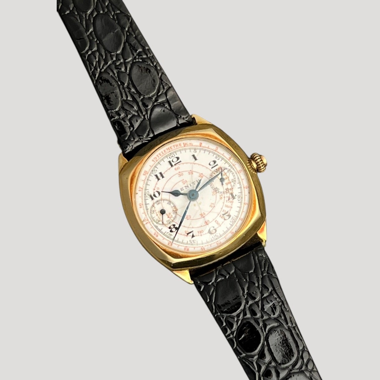 Zenith 18k Gold Art Deco Push-button Chronograph Valjoux 13 Watch