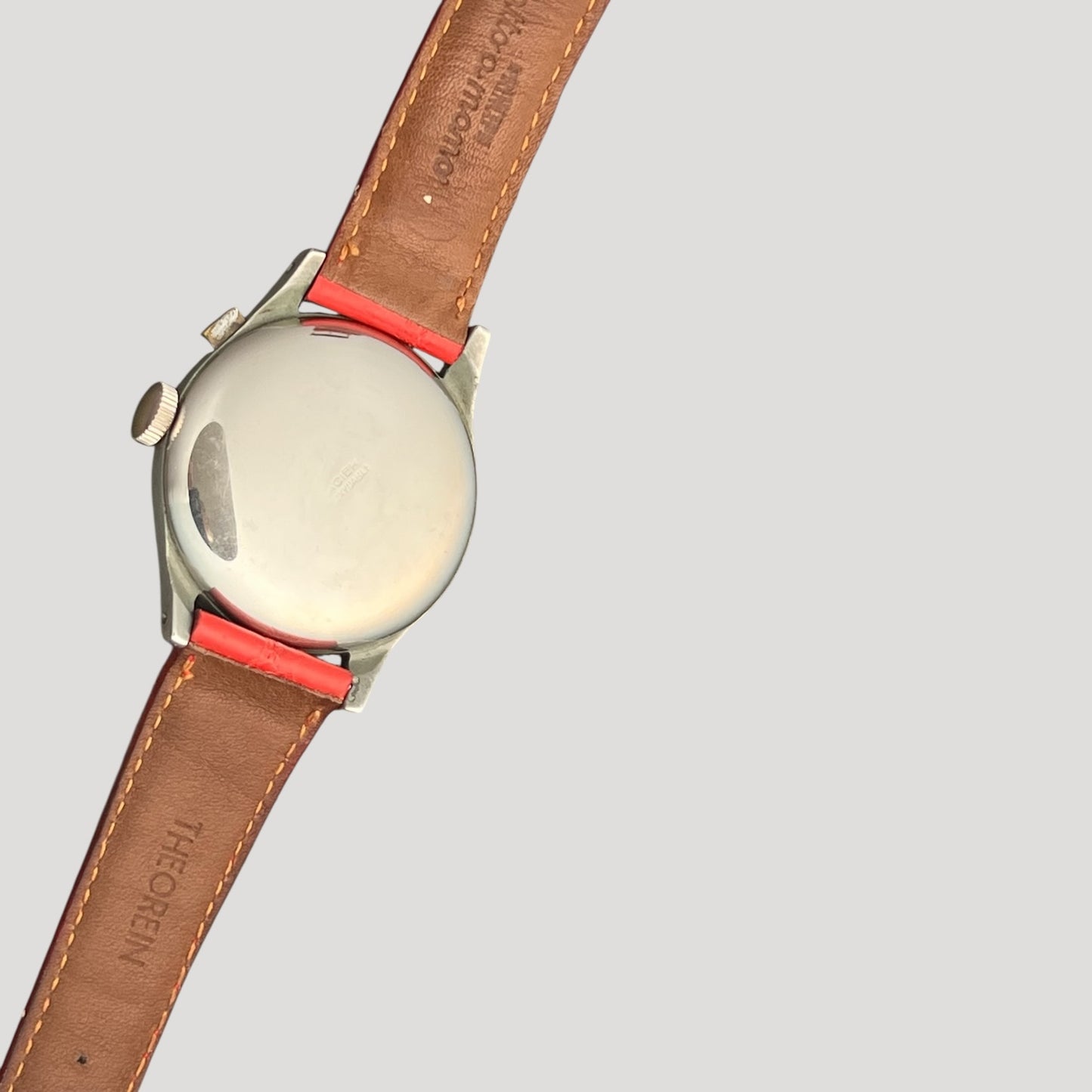 Large Eberhard vintage push-button chronograph Valjoux 65 steel watch 1940'