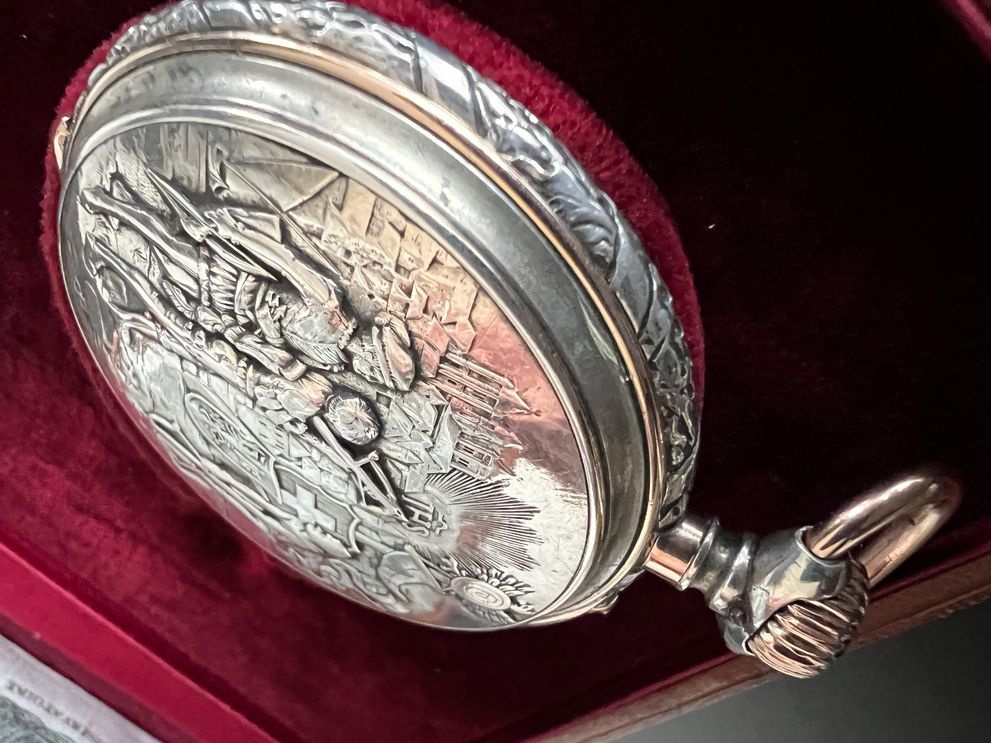 JJ Badollet & Co Genève 1887 Handcrafted Historical Vintage Rose Gold & Silver Pocket Watch /Taschenuhr Rare
