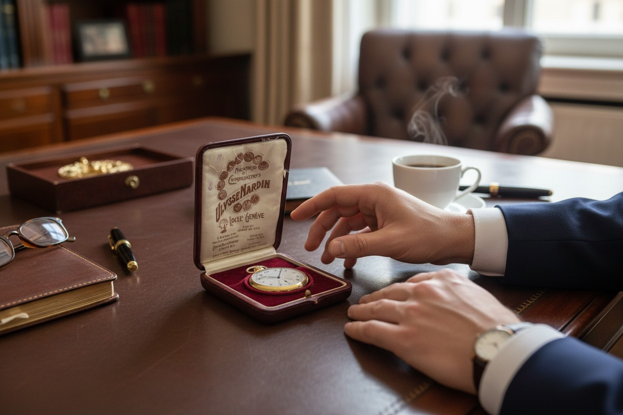 Ulysse Nardin 18k Gold Open Face Pocket Watch Full Set