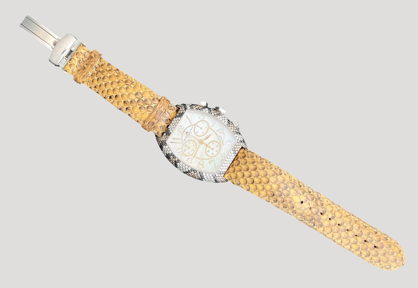 Van der Bauwede Magnum Commander Chronograph Silver Watch set with Cognac, White and Black Diamonds