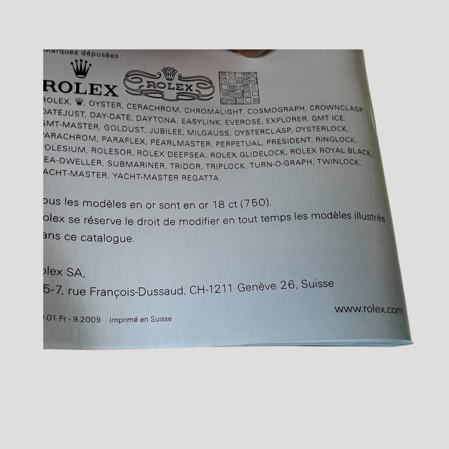Rolex Oyster Perpetual  Catalogue Book / Livre / Buch Collection 2009 with Price List