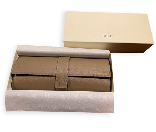 Rolex New Rare Taupe Leather Etui/ Travel Pouch Case Box several watches