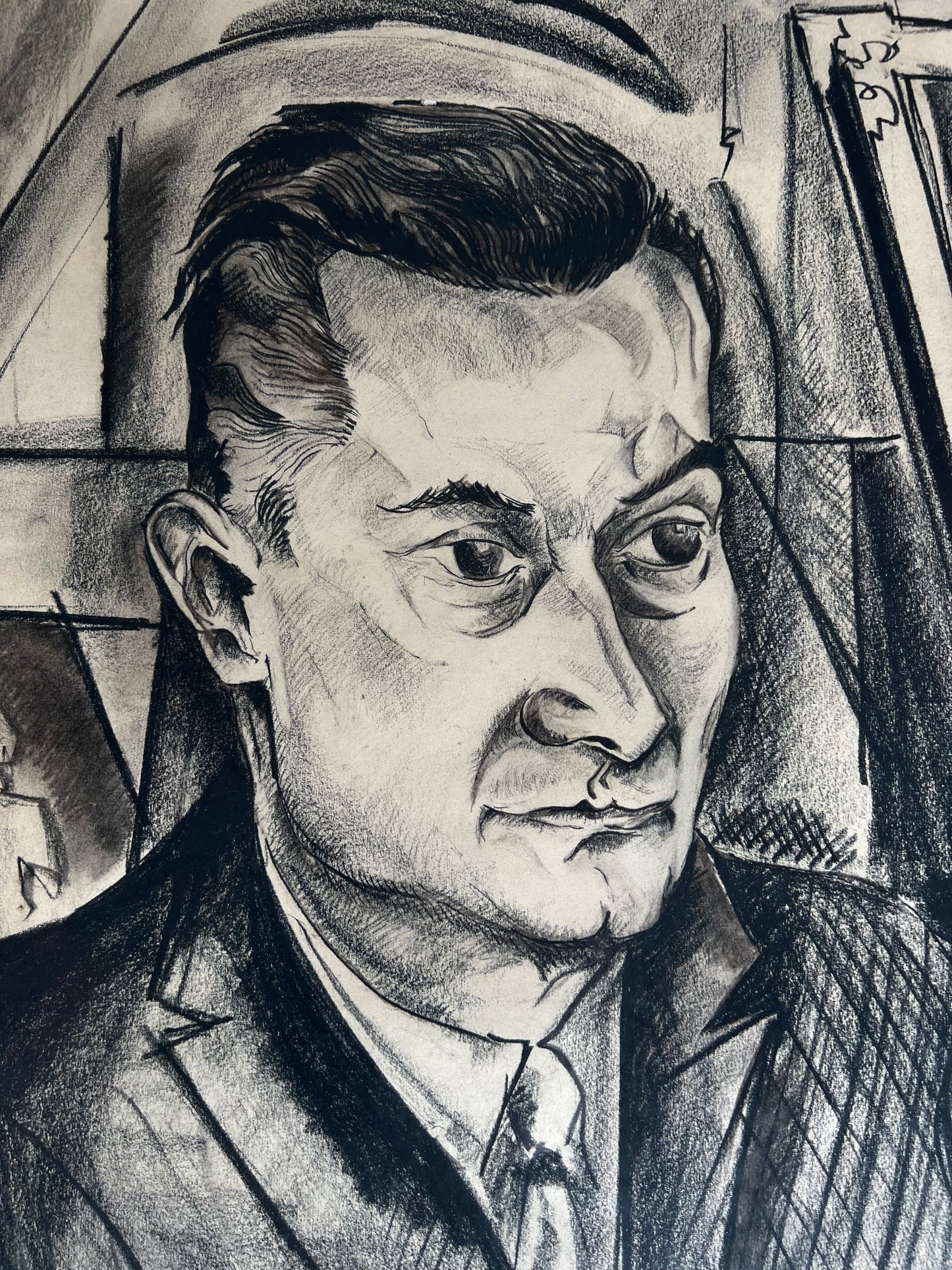Serge Brédeche, known as “Joachim” (1921–2002),Portrait of a man. Black pencil drawing, signed