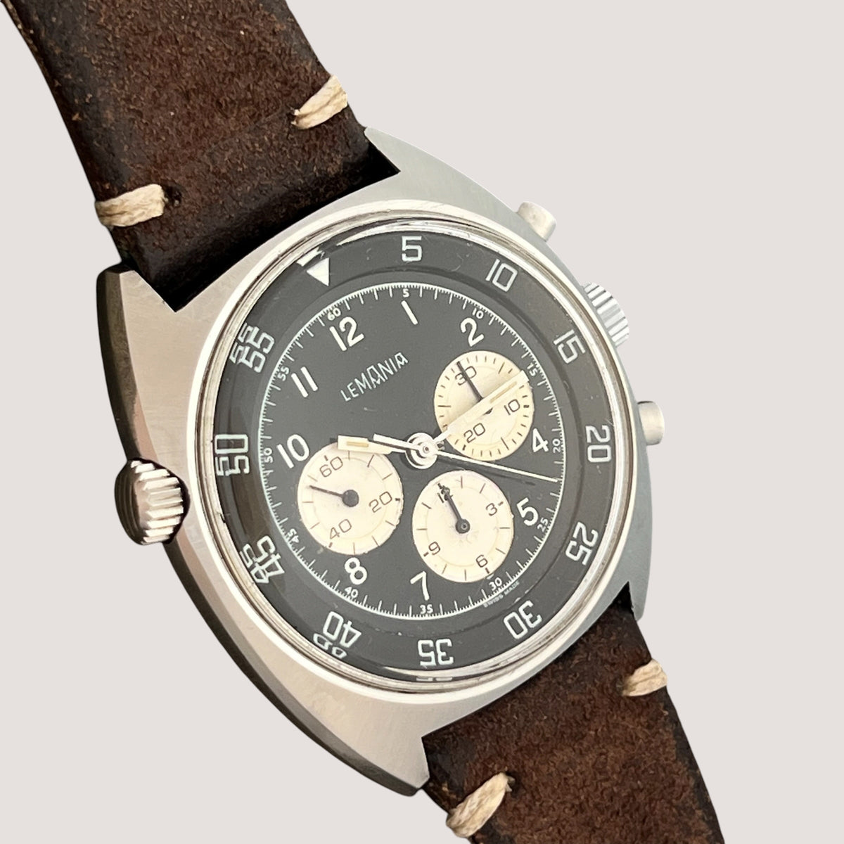 Lemania Vintage Inverted Panda Chronograph Watch Rare