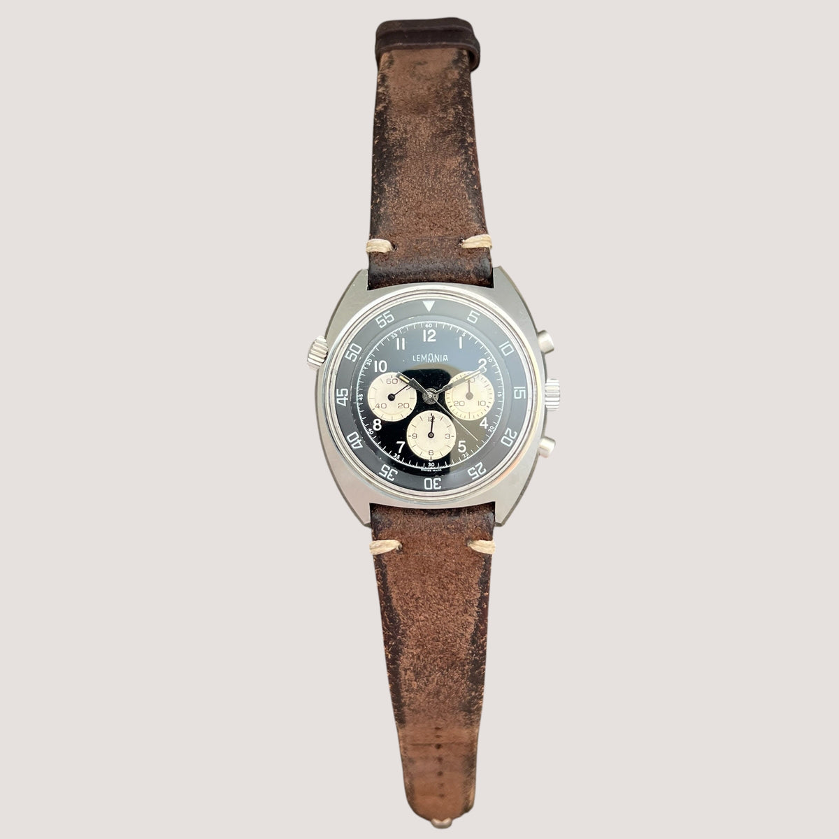 Lemania Vintage Inverted Panda Chronograph Watch Rare